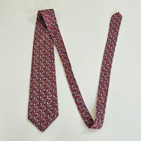 Beaufort Tie Rack Silk Tie Italy Red Multicolor Airplanes Clouds AOP W3.75 L59.5 - Picture 2 of 16